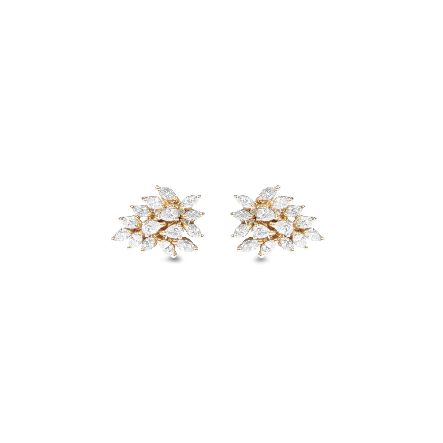 SPARKLING FANCY DIAMOND YELLOW GOLD CLUSTER EARRINGS