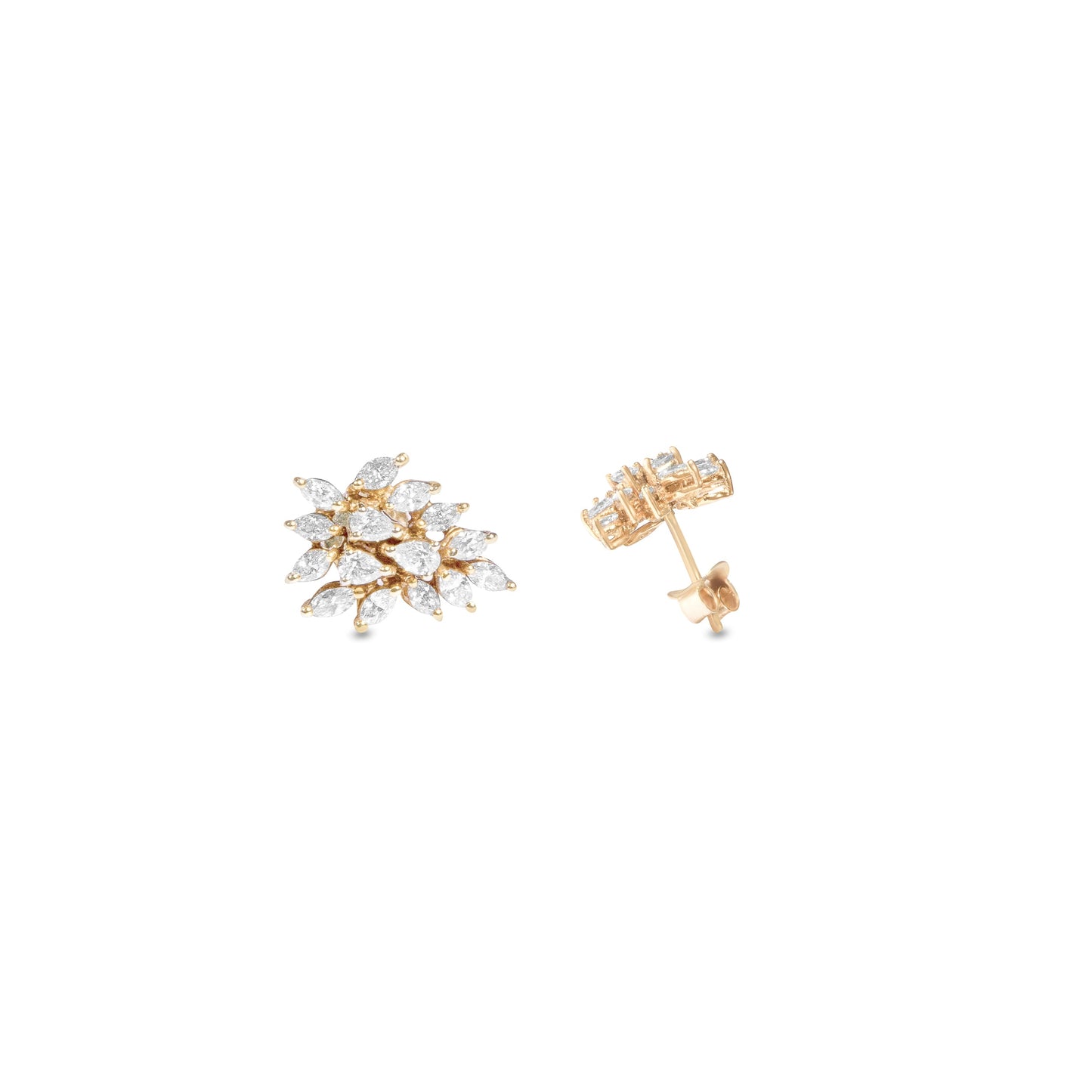 SPARKLING FANCY DIAMOND YELLOW GOLD CLUSTER EARRINGS