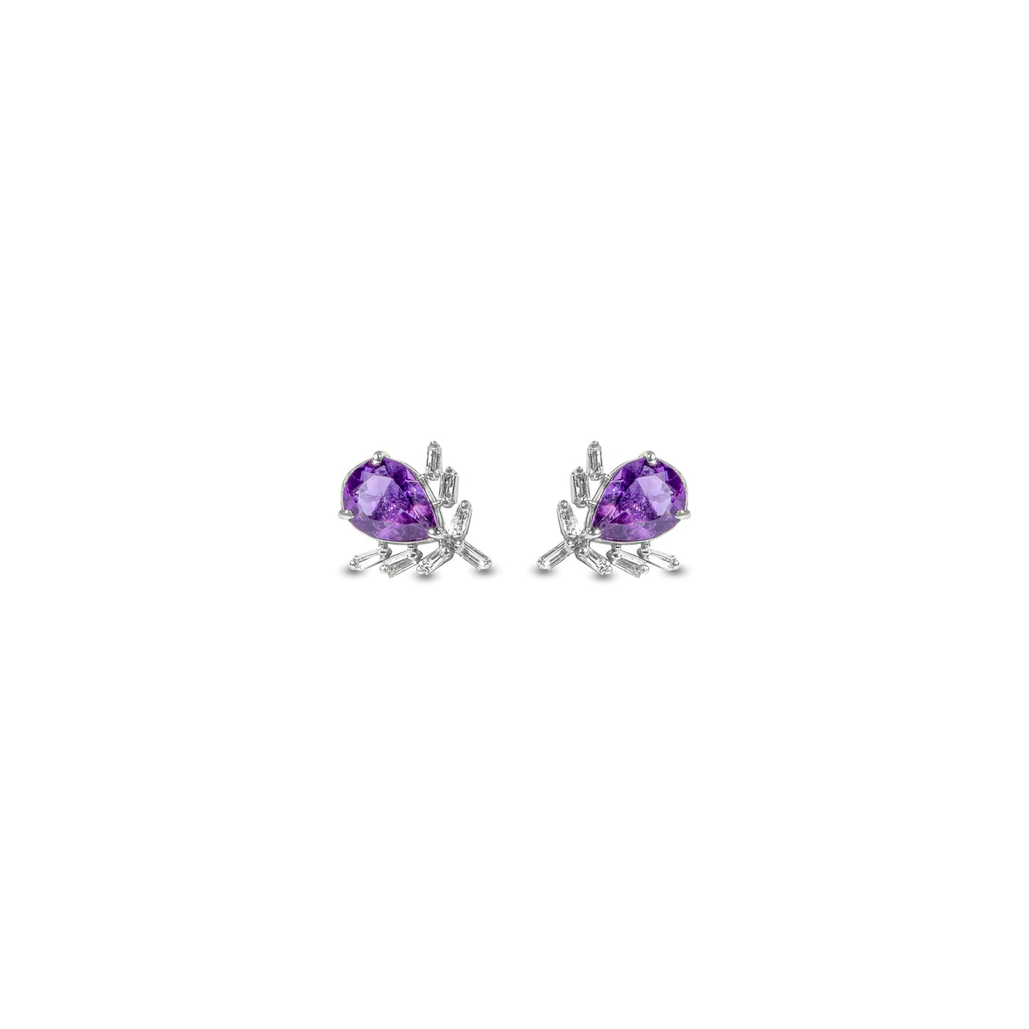 AMETHYST STUDDED FANCY DIAMOND WHITE GOLD EARRING