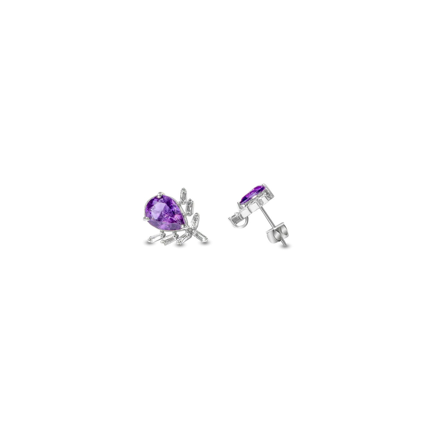 AMETHYST STUDDED FANCY DIAMOND WHITE GOLD EARRING