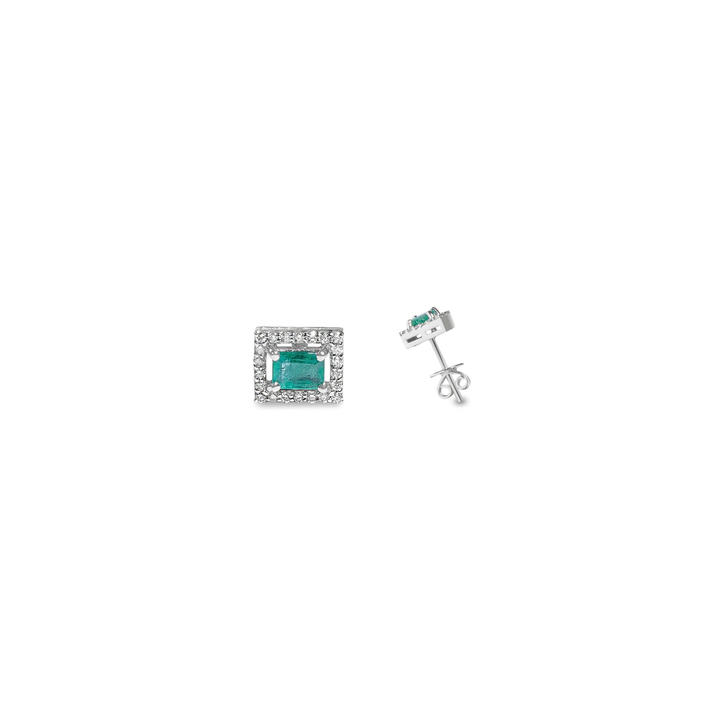 SPARKLING EMERALD ROUND DIAMOND EARRINGS