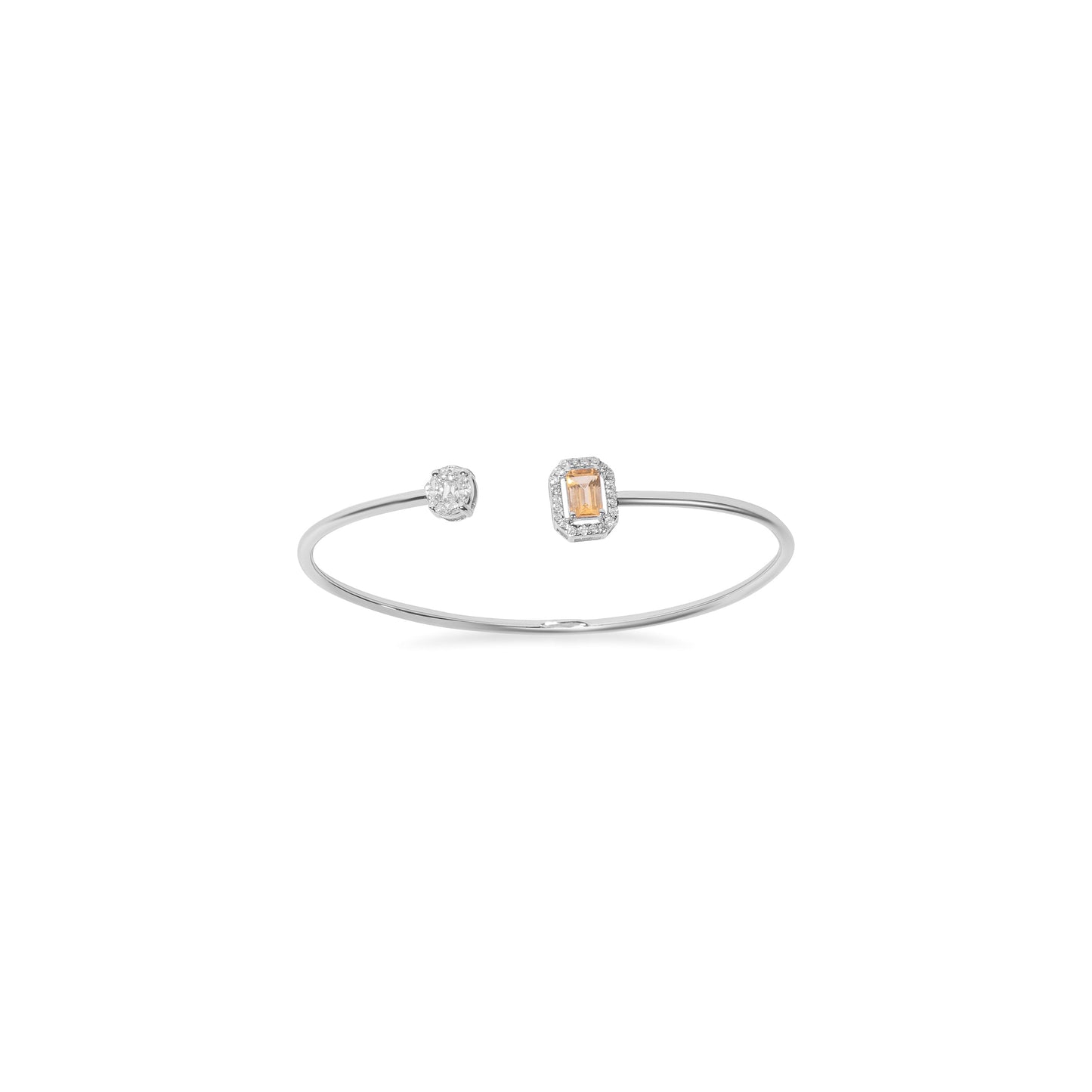 DIAMOND STUDDED EMERALD CUT CITRINE WHITE GOLD BANGLE