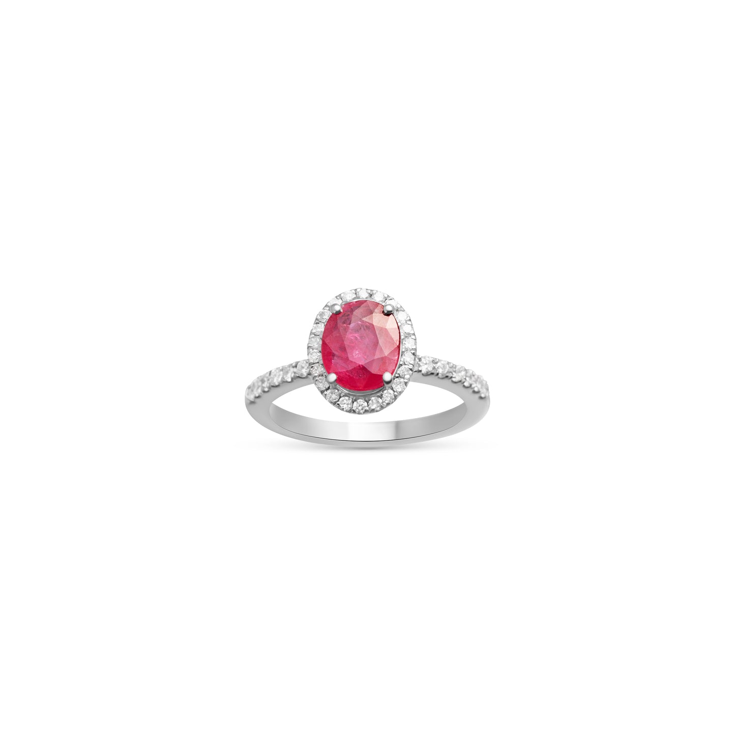 RUBY HALO DIAMOND STUDDED WHITE GOLD RING