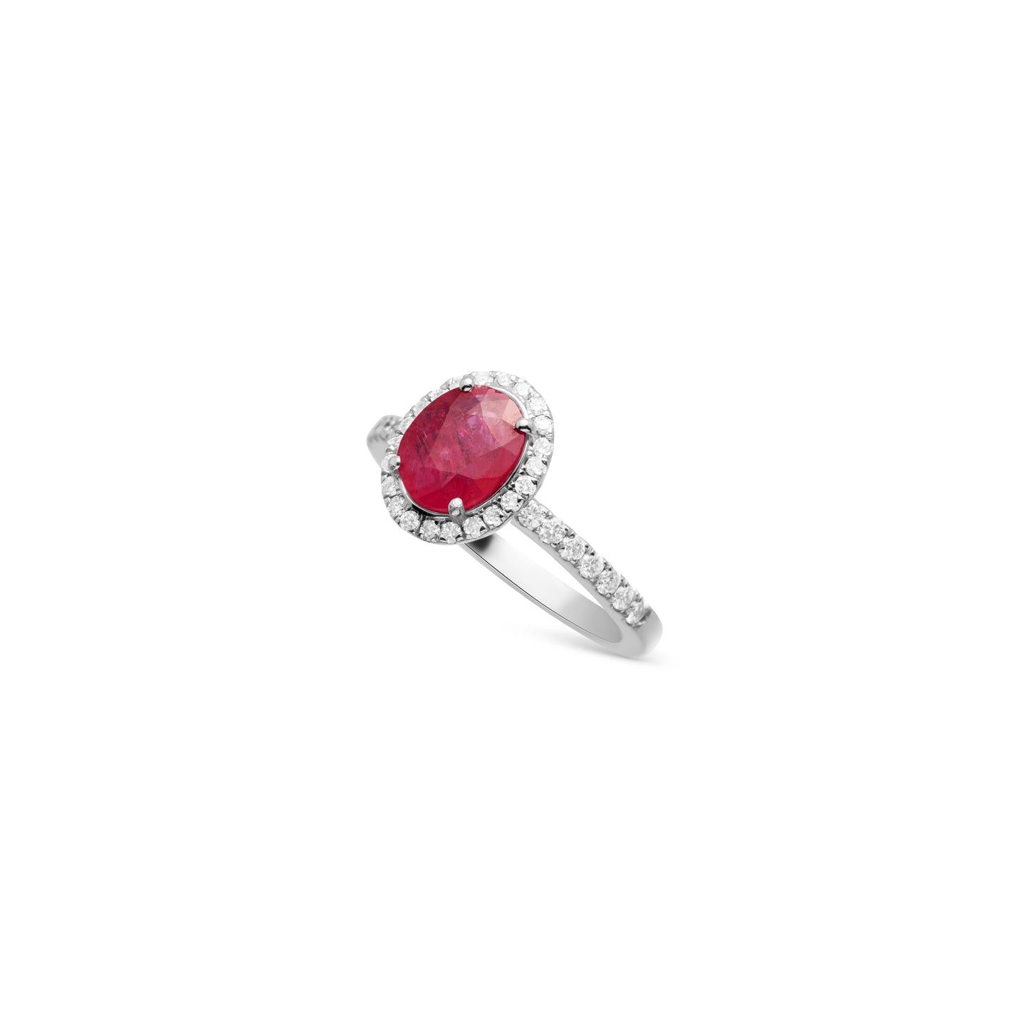 RUBY HALO DIAMOND STUDDED WHITE GOLD RING