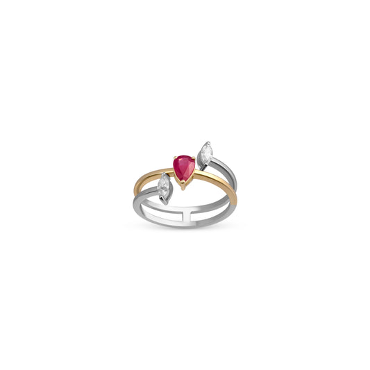 RUBY STUDDED SPARKLING DIAMOND DUO RING