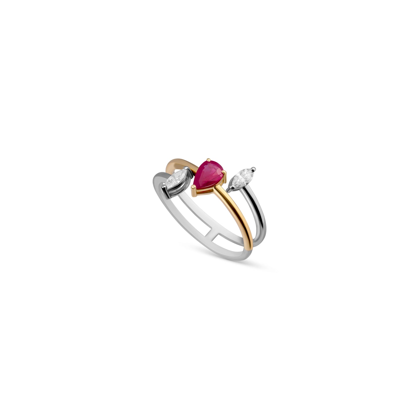 RUBY STUDDED SPARKLING DIAMOND DUO RING