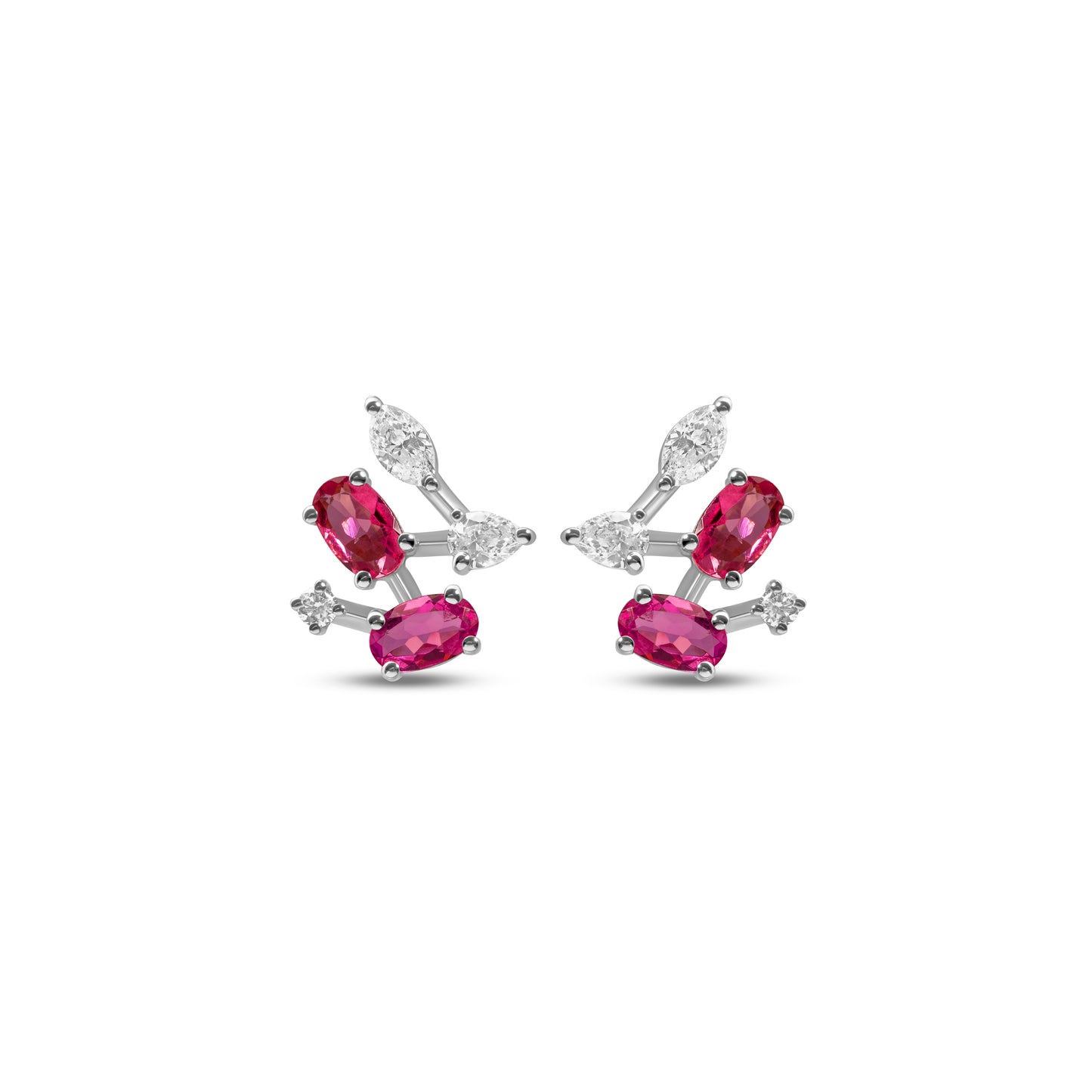 CHARMING TOURMALINE CLUSTER WHITE GOLD EARRINGS