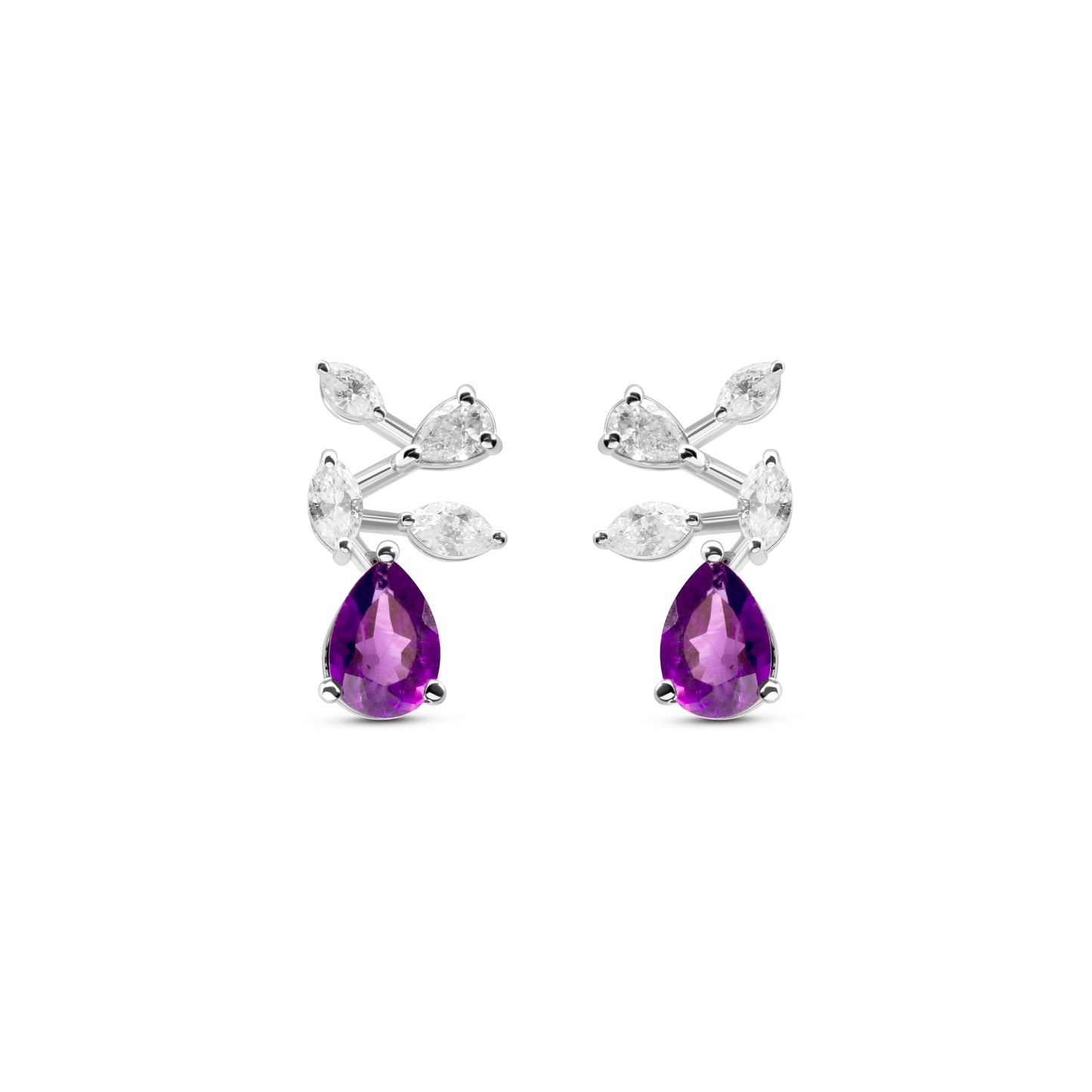 TWINKLING AMETHYST VINE WHITE GOLD EARRINGS