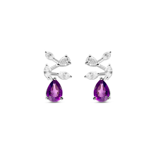 TWINKLING AMETHYST VINE WHITE GOLD EARRINGS