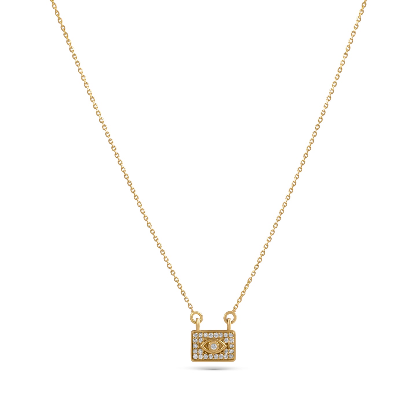 SQUARE EVIL EYE YELLOW GOLD PENDANT CHAIN