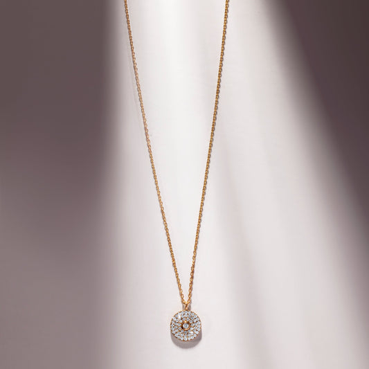 DIAMOND STUDDED YELLOW GOLD DISC PENDANT CHAIN